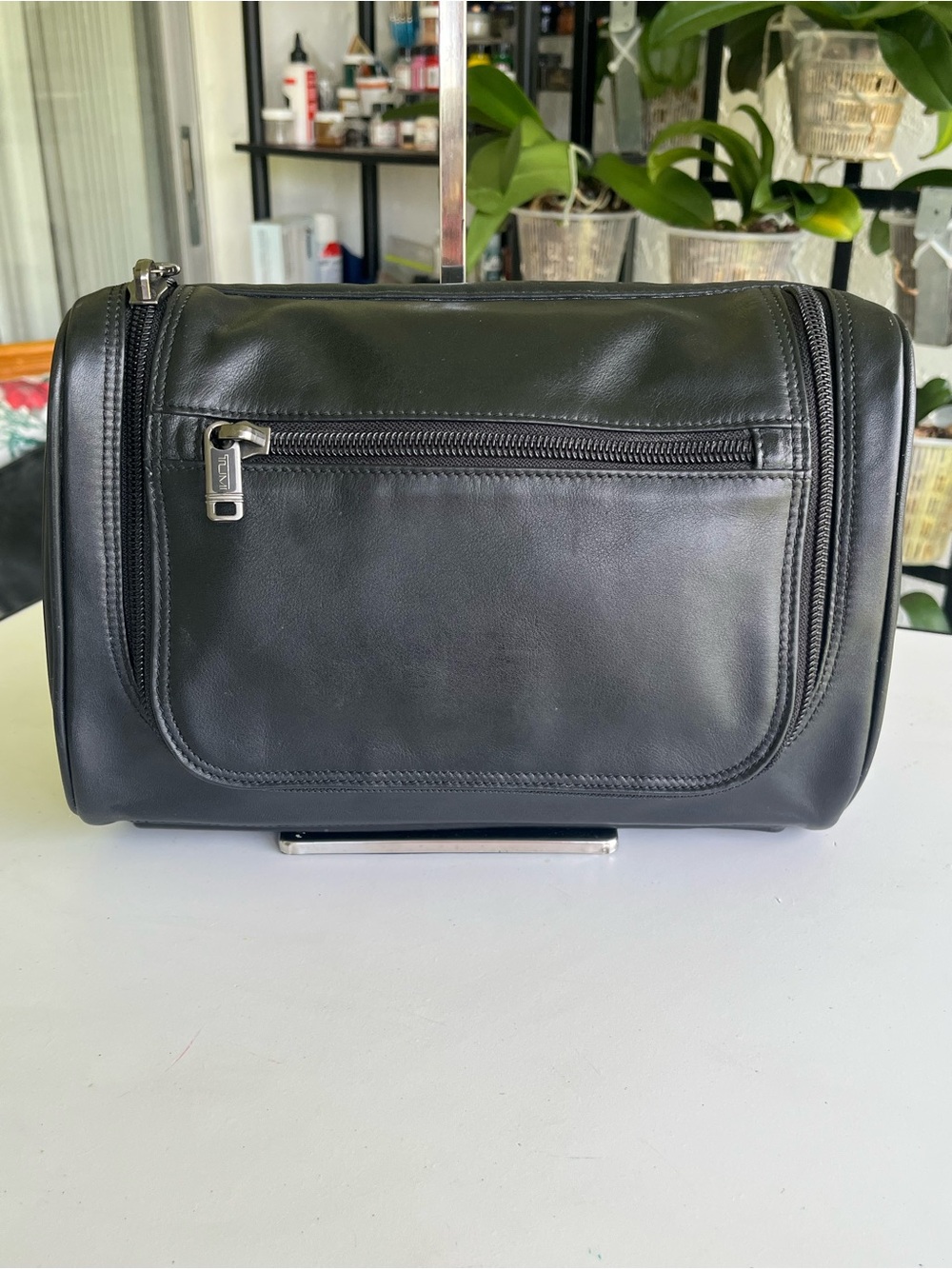 TUMI Men's Black Leather Travel Dopp Kit Toiletry Bag